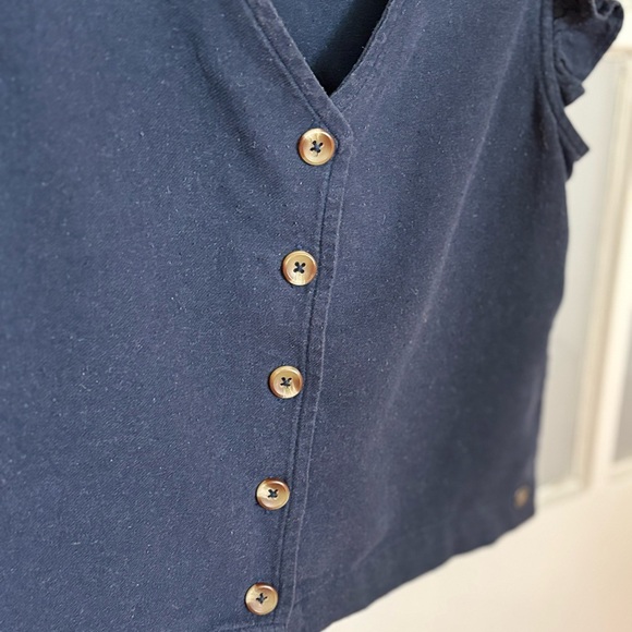 Navy Blue Roxy Ruffle Sleeve Button-Down Top - Picture 4 of 5